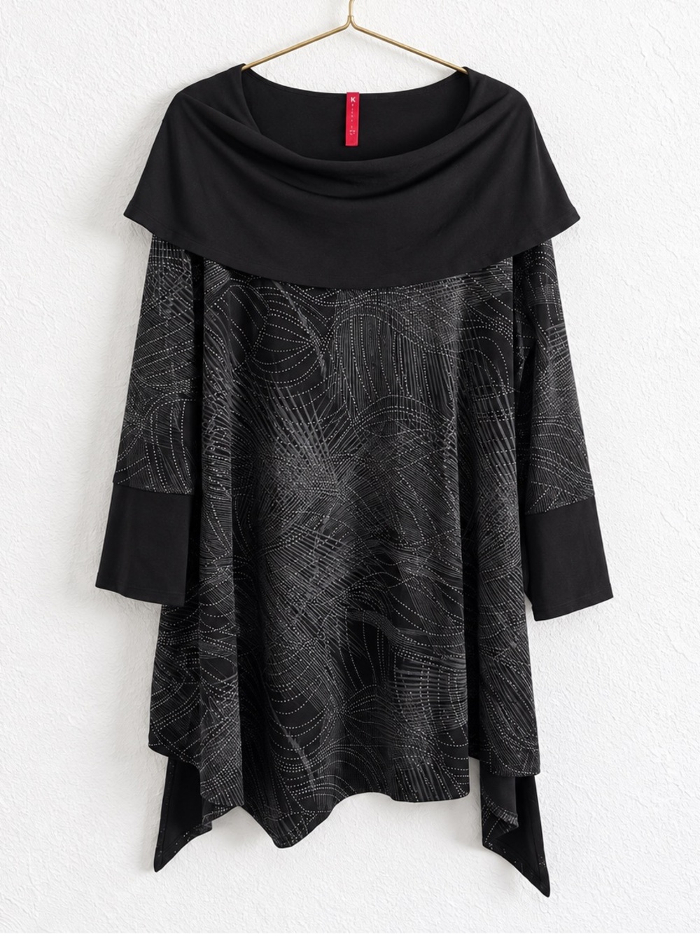 IC Collection Black Metallic Asymmetrical Tunic Art to Wear Top Large USA